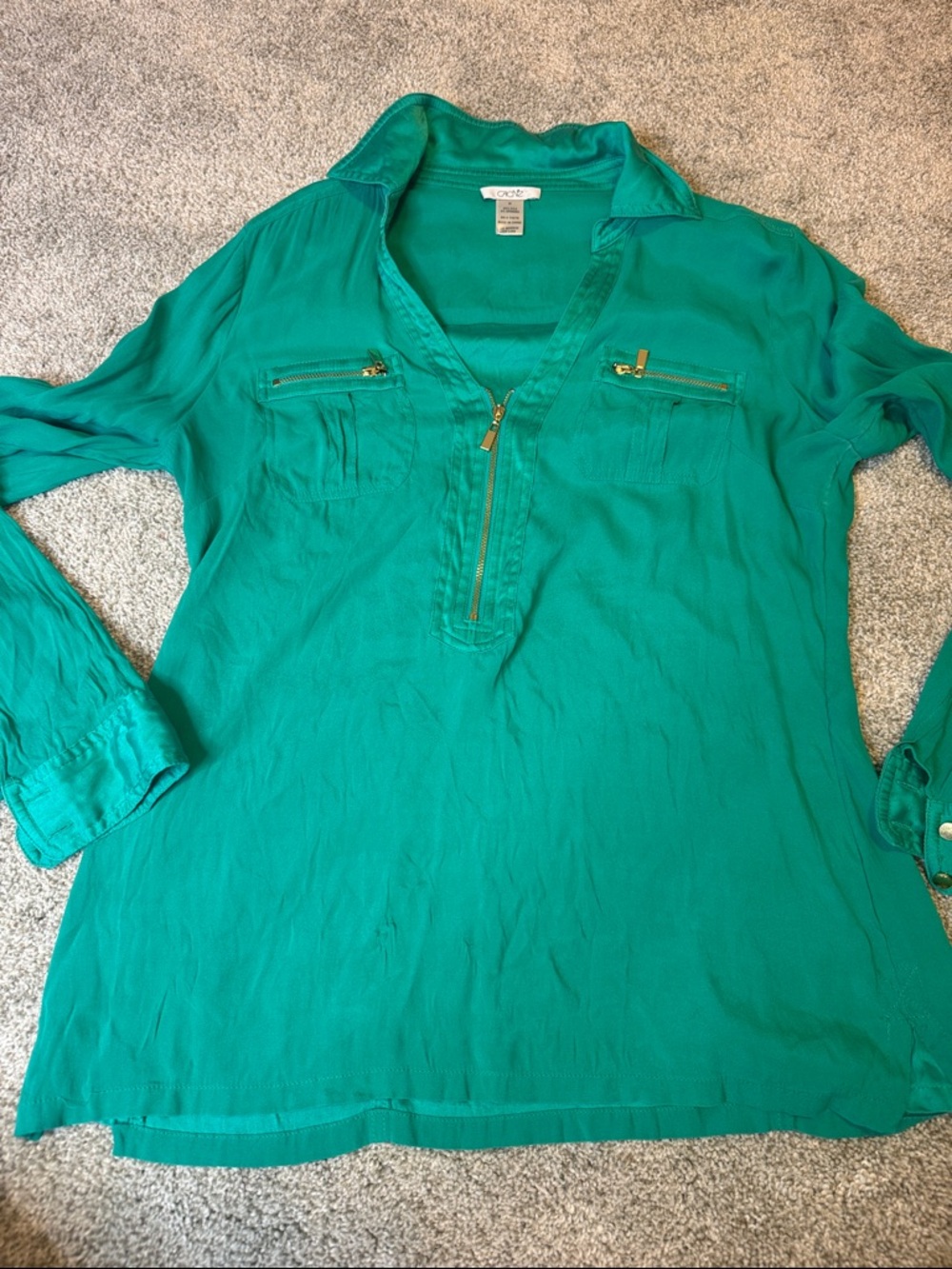 Cache Silk Blouse with Gold Zippers